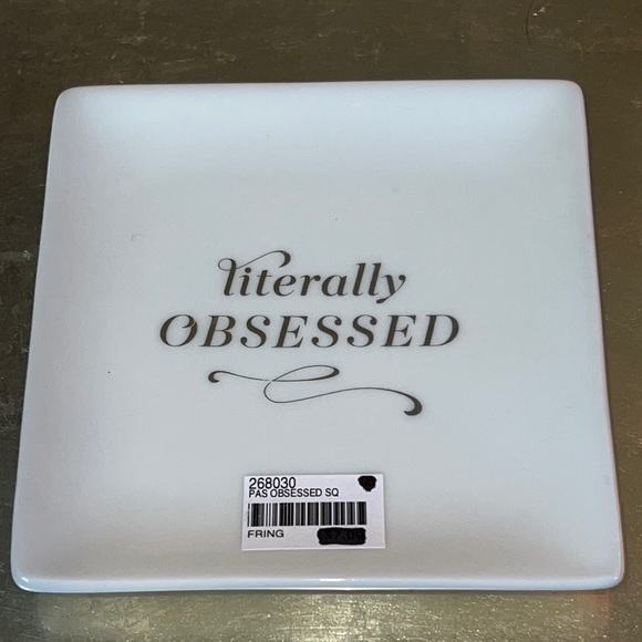 Valentine! “literally OBSESSED” gold metallic lettering on wht ceramic tray-NWT - Picture 7 of 7